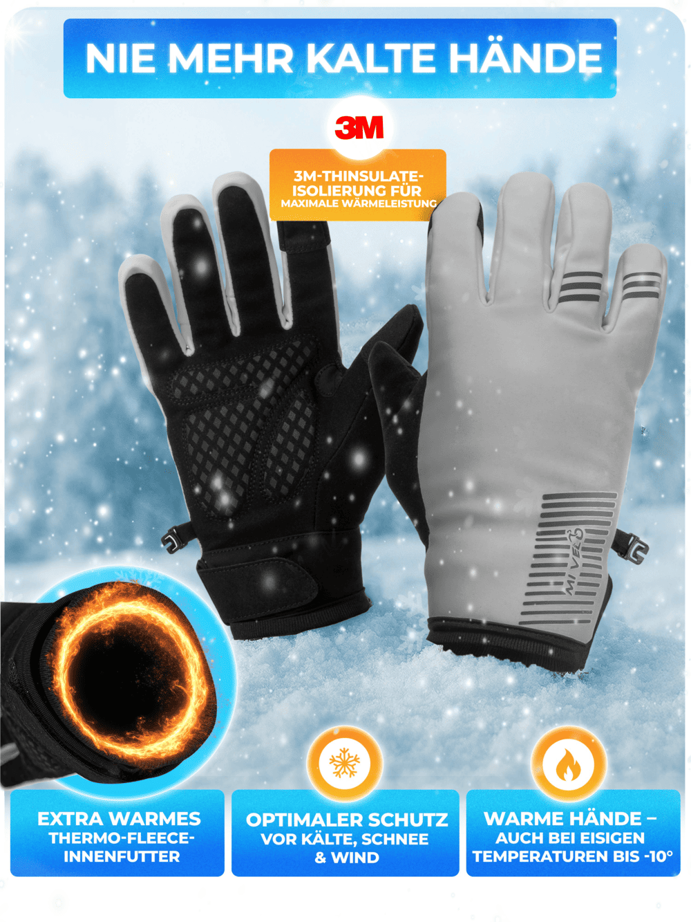 warme thermo handschuhe Winterhandschuhe mit Thermo-Fleece & 3M Isolierung „THERMO-PLUS“ – MIVELO