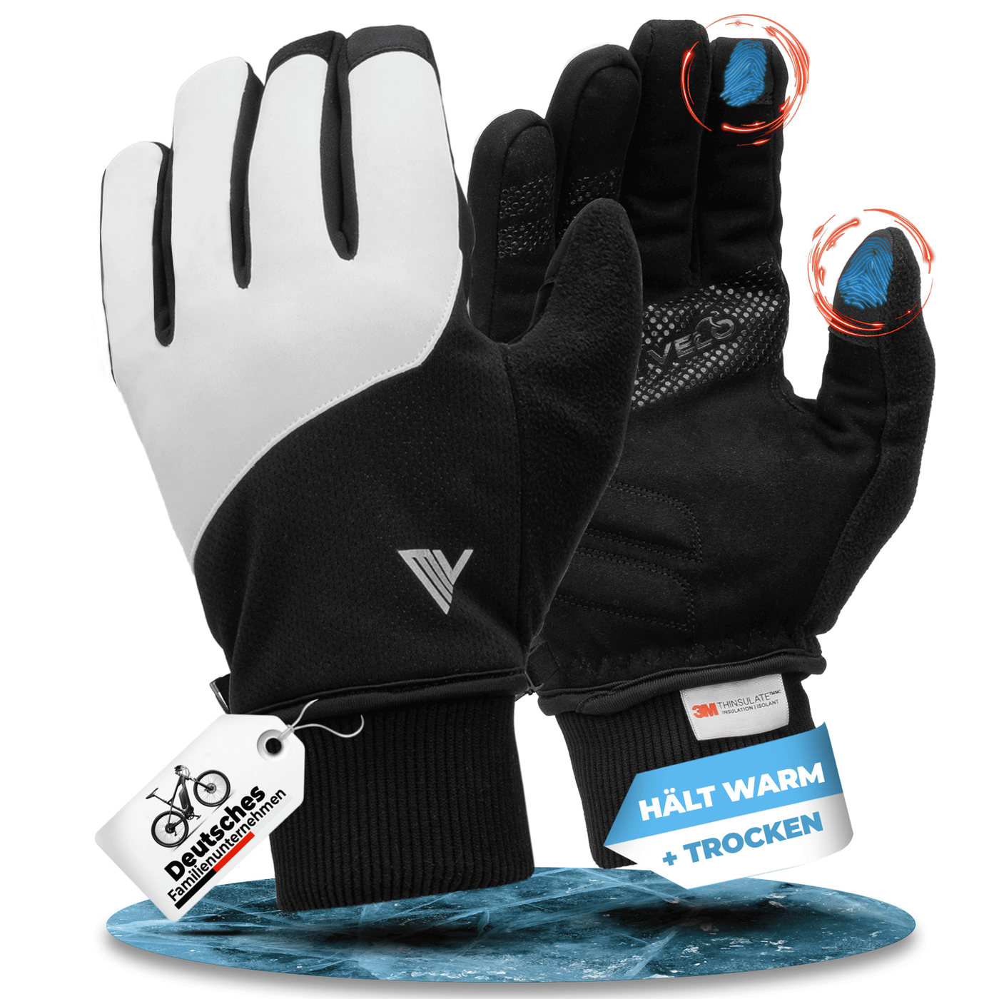 Fahrradhandschuhe Winter mit Thermo-Fleece & 3M-Thinsulate "THERMO-FIT"