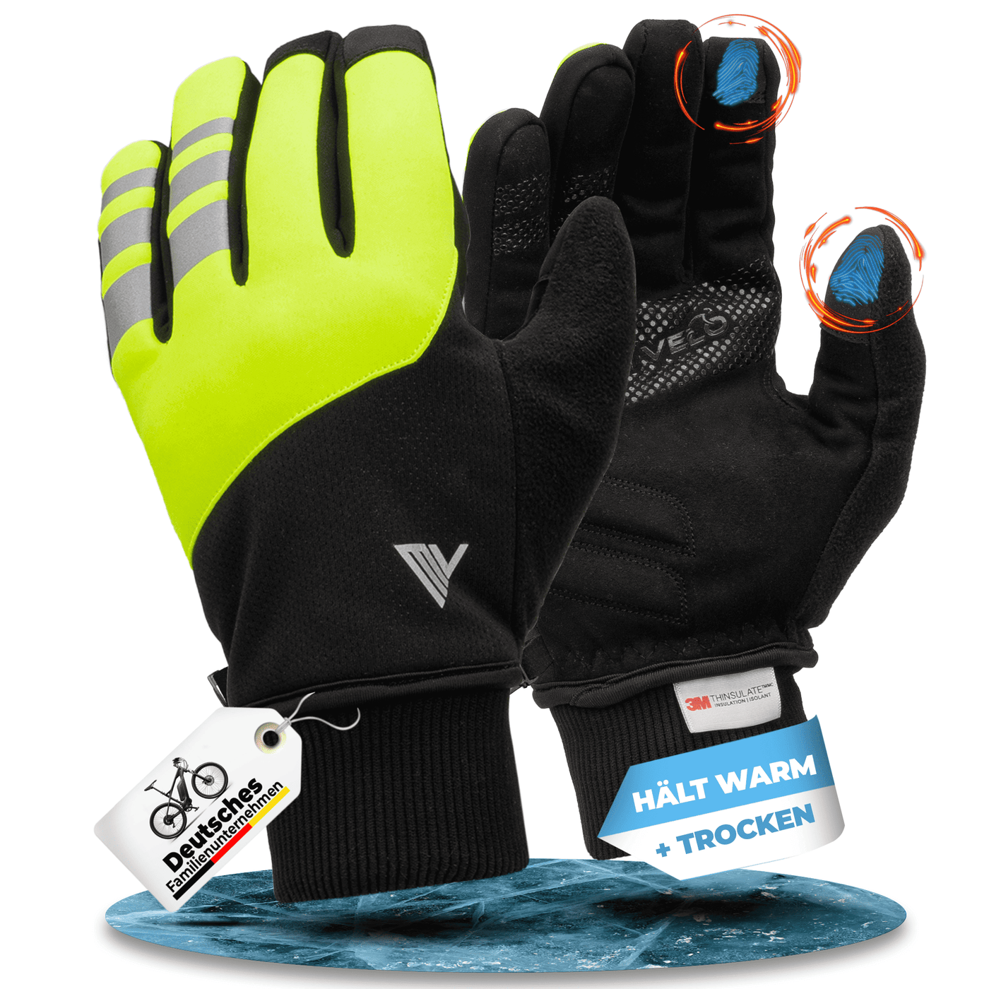 Fahrradhandschuhe Winter mit Thermo-Fleece & 3M-Thinsulate "THERMO-FIT"