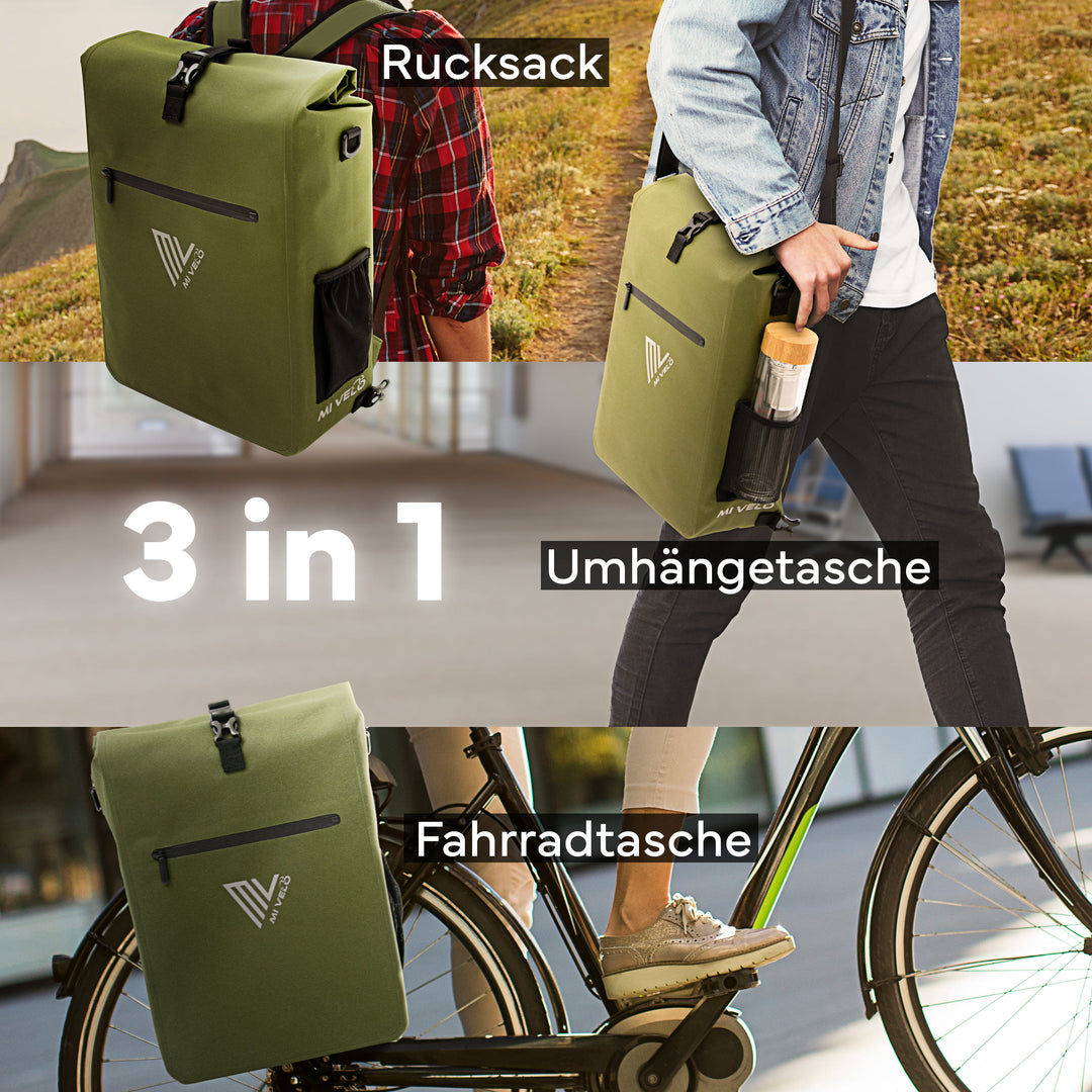 MIVELO - 3 in 1 Fahrradtasche Rucksack wasserdicht 25L