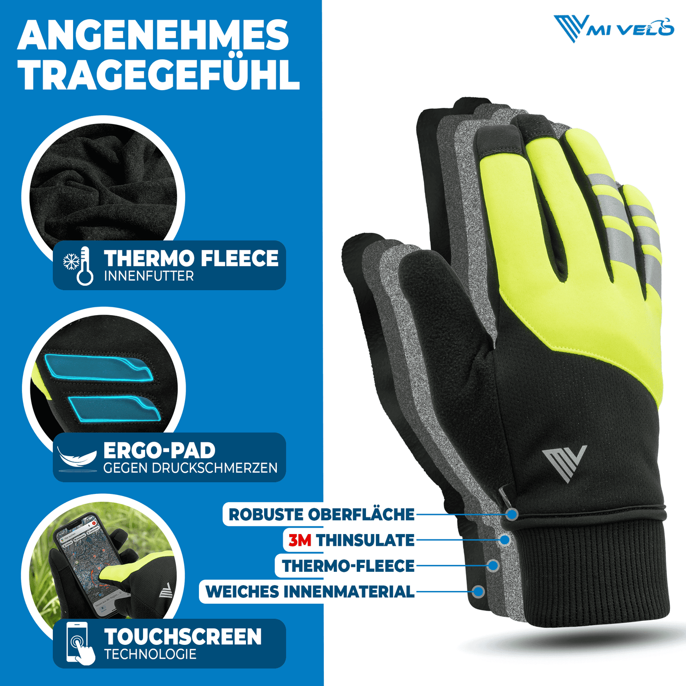 Fahrradhandschuhe Winter mit Thermo-Fleece & 3M-Thinsulate "THERMO-FIT"