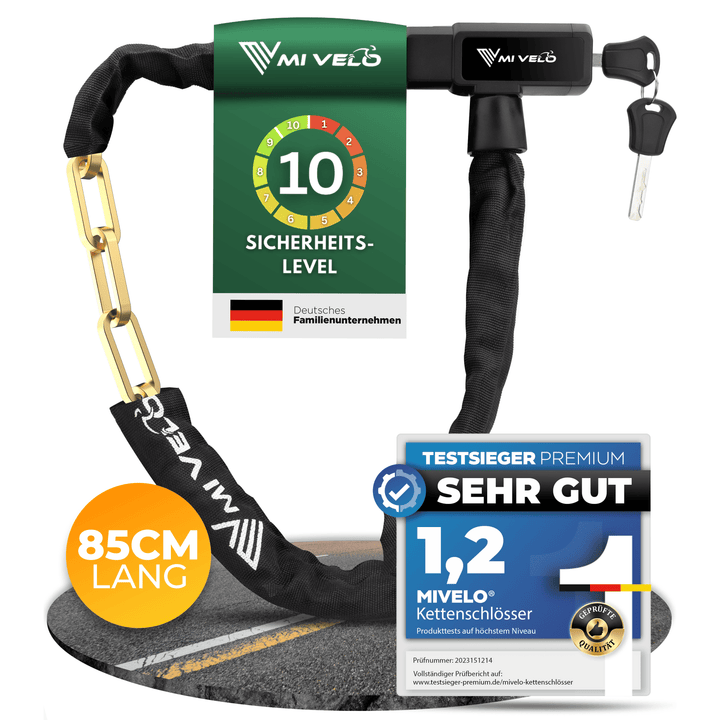 mivelo fahrradschloss Fahrradschloss mit Vierkant-Kette & Schlüssel 85/100cm – MIVELO