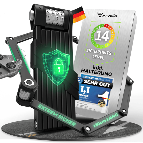 fahrradschloss extrem sicher Faltschloss mit Zahlencode & Metall-Drehwalzen 90 / 120cm – MIVELO