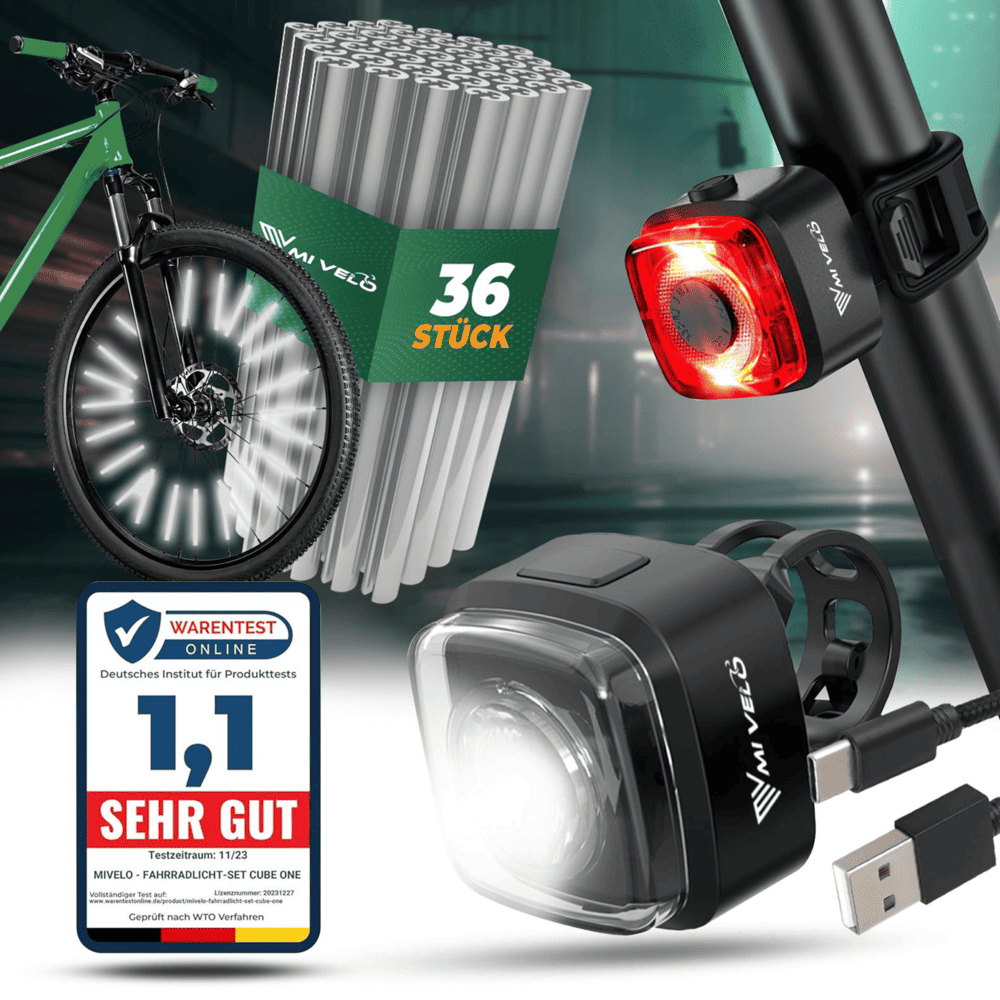 cube fahrradbeleuchtung test Fahrradlicht Set "CUBE" 30 Lux + Speichenreflektoren – MIVELO