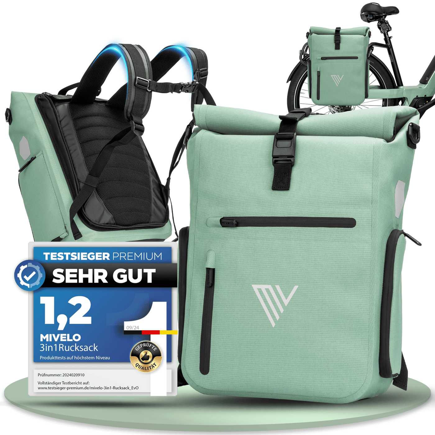 Wasserdichte Fahrradtasche & bequemer Rucksack kombiniert "EVO"