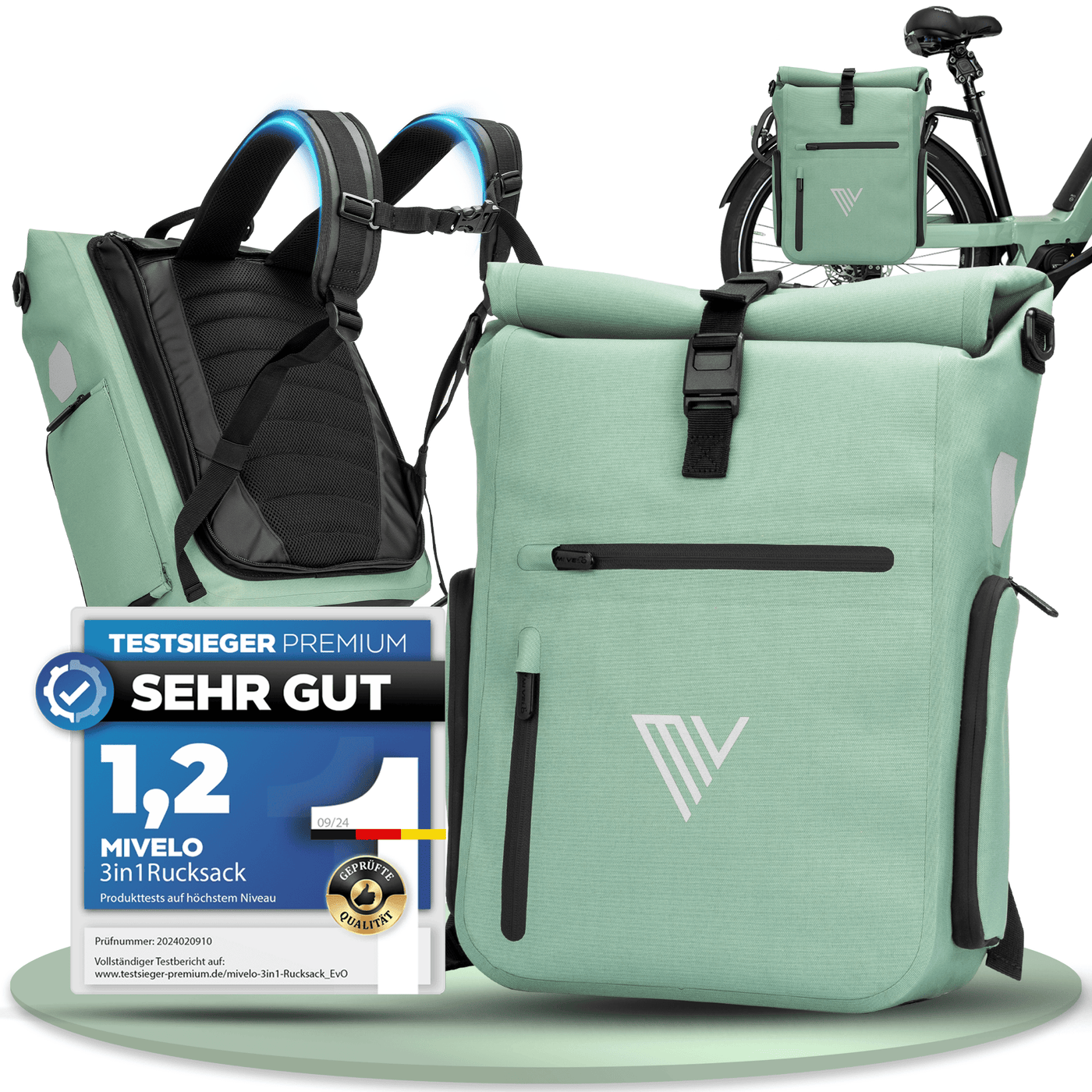 fahrradtasche und rucksack 2 in 1 Fahrradtasche & bequemer Rucksack kombiniert 25L „EVO“ – MIVELO