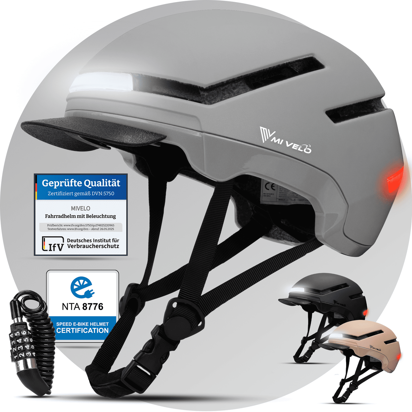 Fahrradhelm mit Front- und Rücklicht NOVA