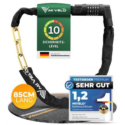 Kettenschloss mit robustem Carbonstahl-Kern und Zahlencode 85/100cm