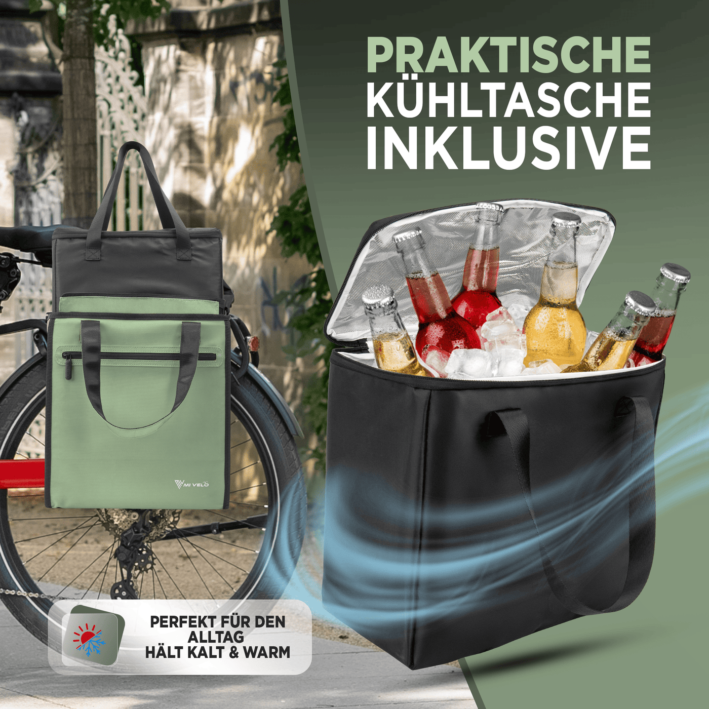 Fahrradtasche & Einkaufstasche 25L inkl. Kühltasche