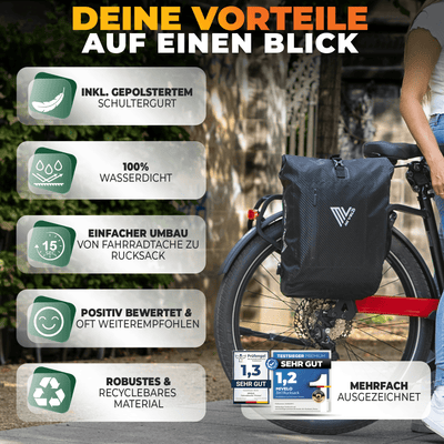 3in1 Fahrradtasche & Rucksack wasserdicht 20L "PRIMUS"
