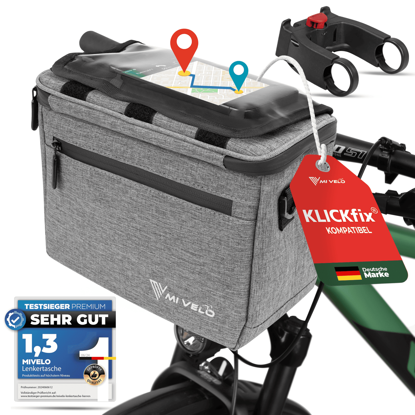 Lenkertasche Fahrrad KlickFIX mit Handyfach "OSKAR"