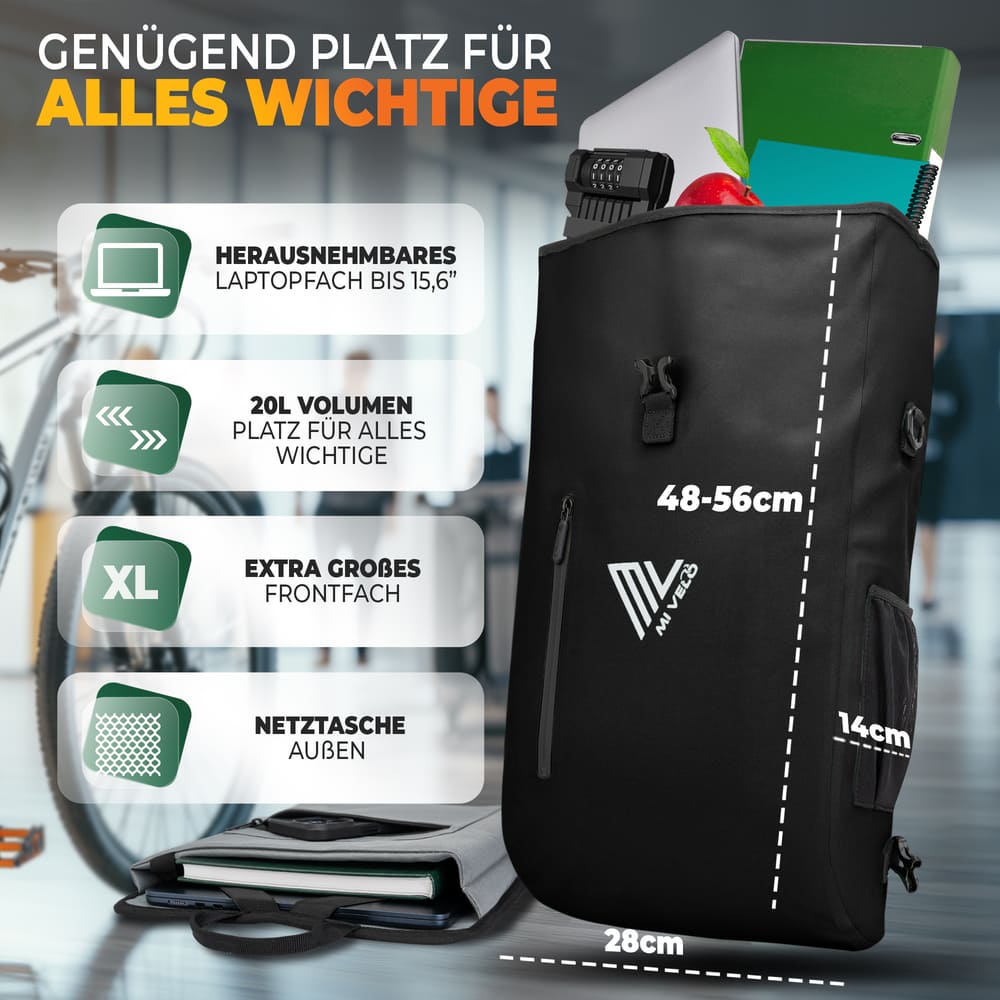 3in1 Fahrradtasche & Rucksack wasserdicht 20L "PRIMUS"