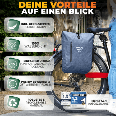 3in1 Fahrradtasche & Rucksack wasserdicht 20L "PRIMUS"