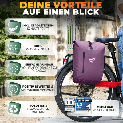 3in1 Fahrradtasche & Rucksack wasserdicht 20L "PRIMUS"