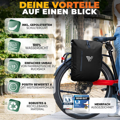 3in1 Fahrradtasche & Rucksack wasserdicht 20L "PRIMUS"