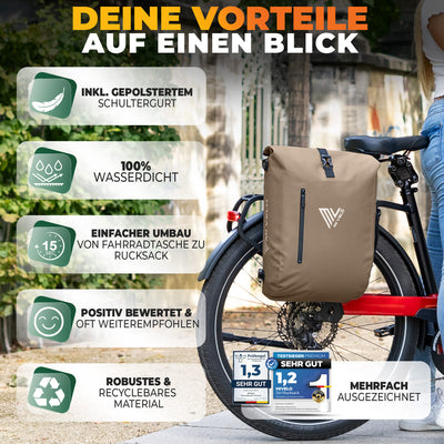 3in1 Fahrradtasche & Rucksack wasserdicht 20L "PRIMUS"