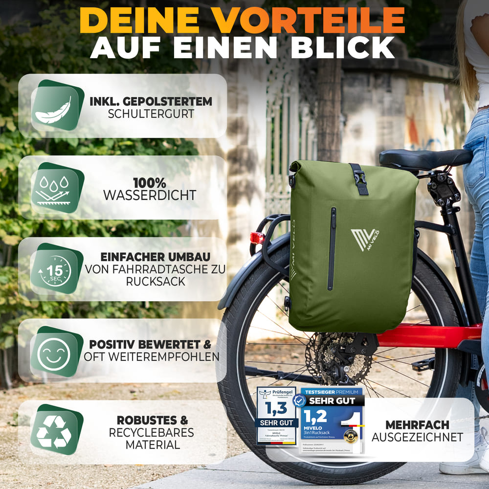 3in1 Fahrradtasche & Rucksack wasserdicht 20L "PRIMUS"
