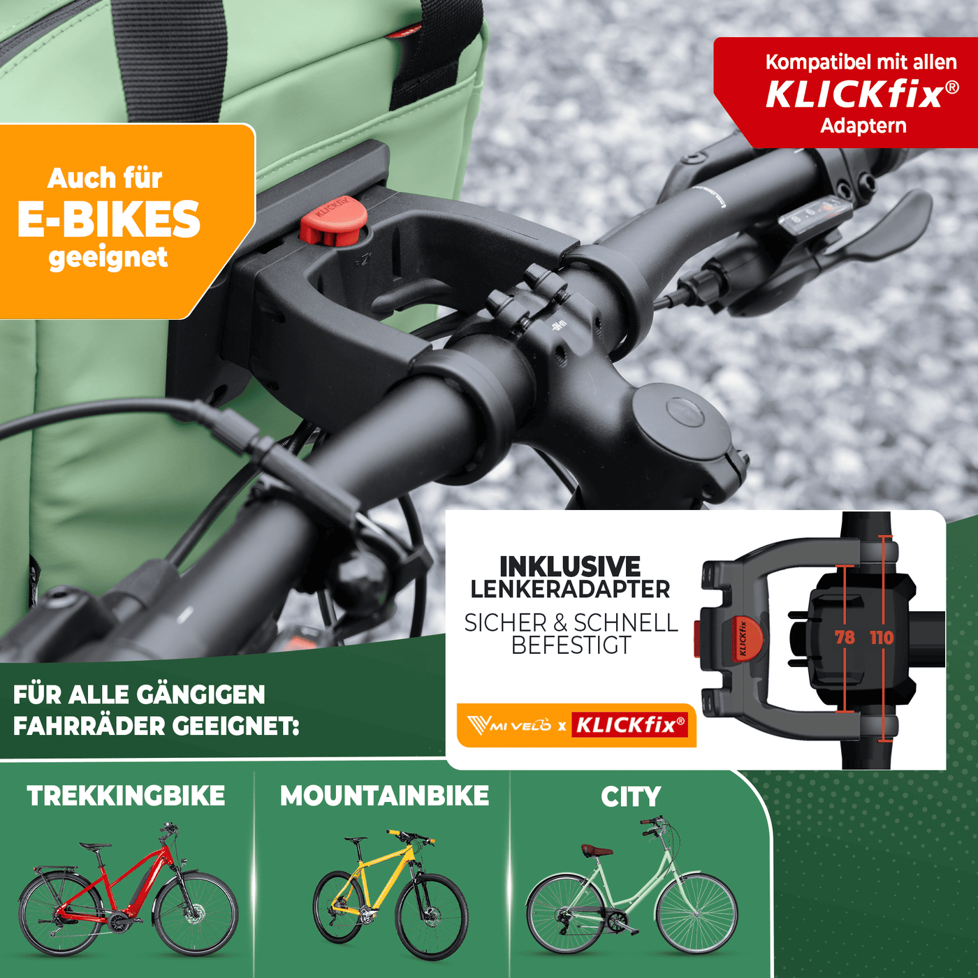 klickfix lenkertasche für e bike Lenkertasche mit Tragegriff 6L „LUNA“ – MIVELO