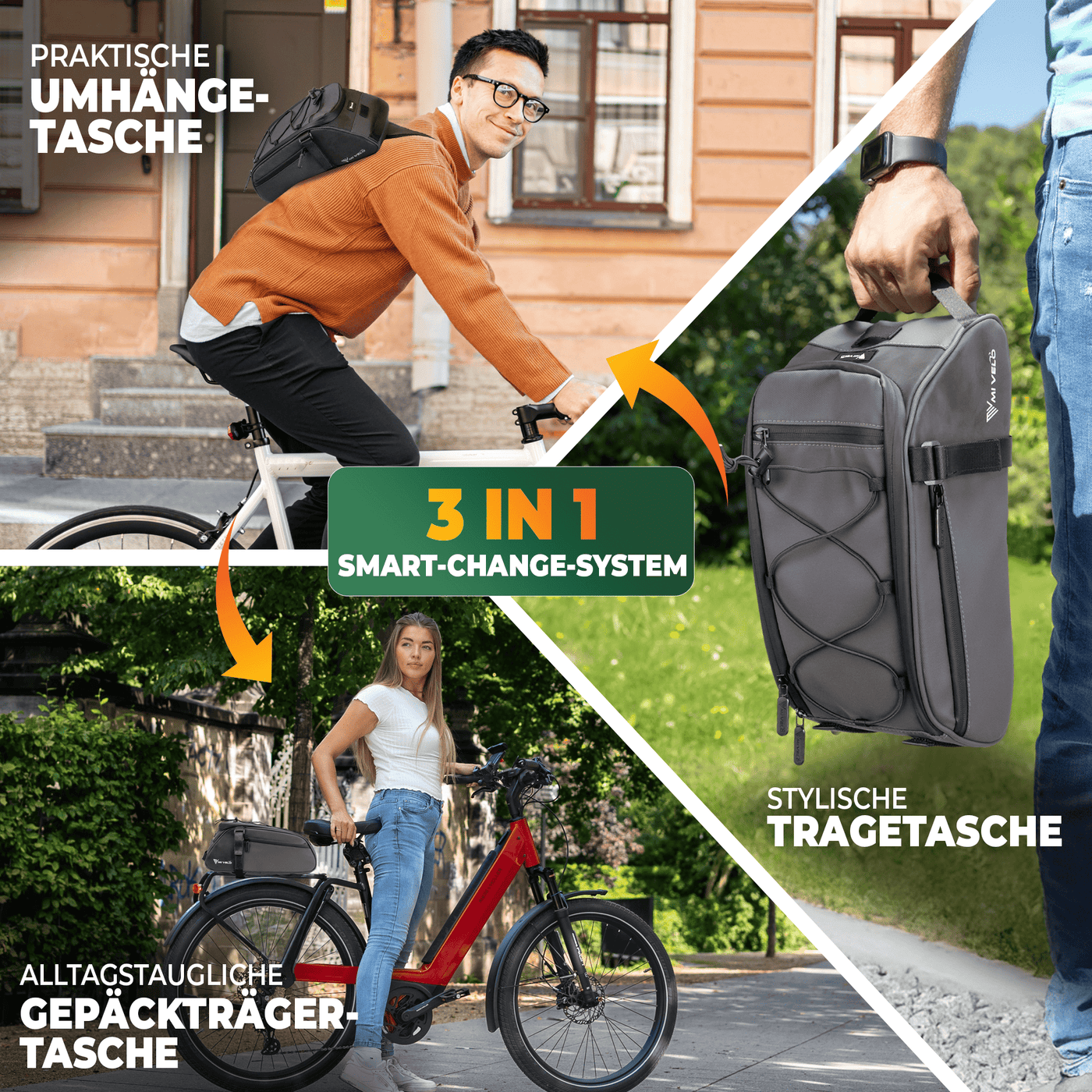 Gepäckträgertasche mit 3in1 Funktion aus recyceltem Material "Neo"