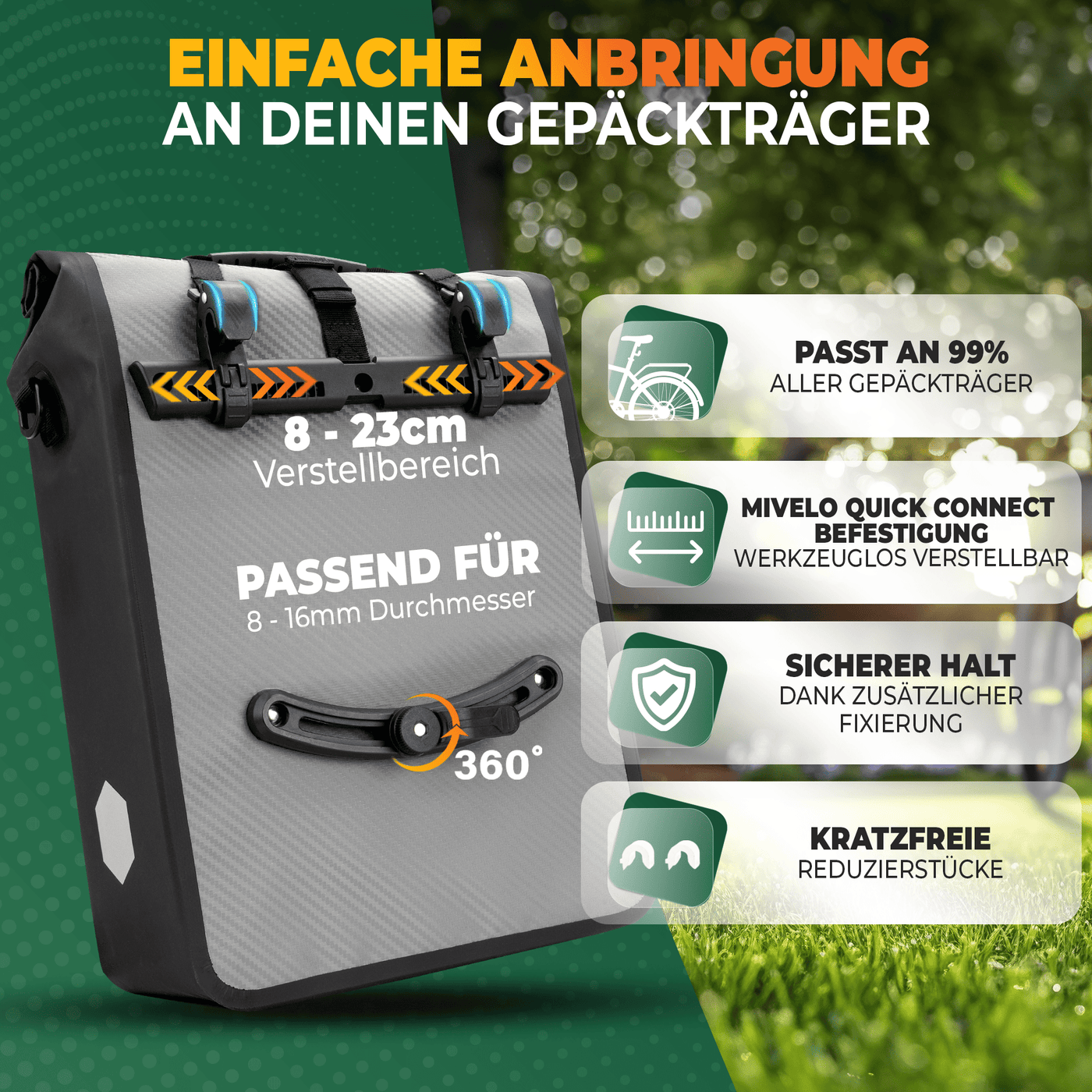2in1 Fahrradtasche für Gepäckträger wasserdicht 25L "Max"