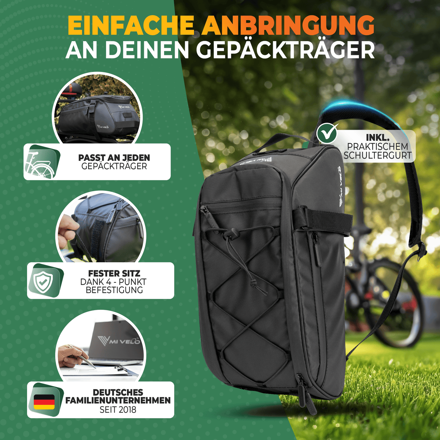 Gepäckträgertasche mit 3in1 Funktion aus recyceltem Material "Neo"
