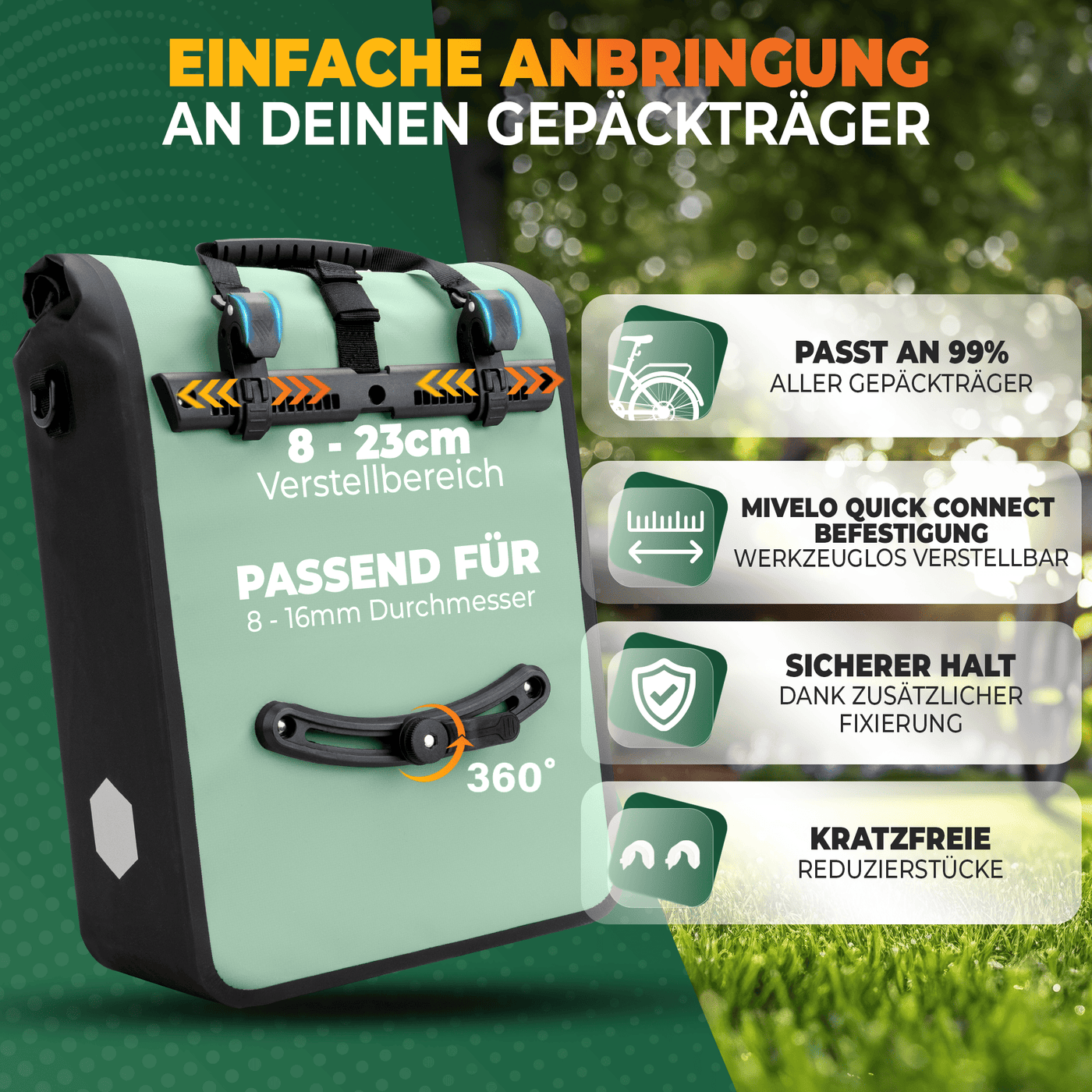 2in1 Fahrradtasche für Gepäckträger wasserdicht 25L "Max"
