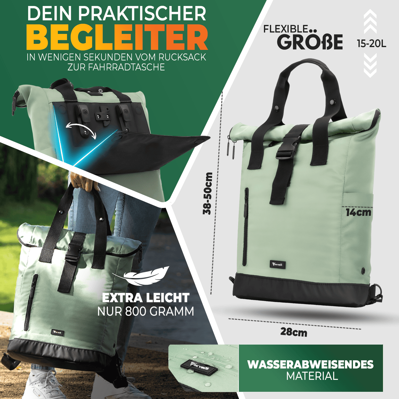 Fahrradrucksack mit klappbarem Rückenteil "MAYA"