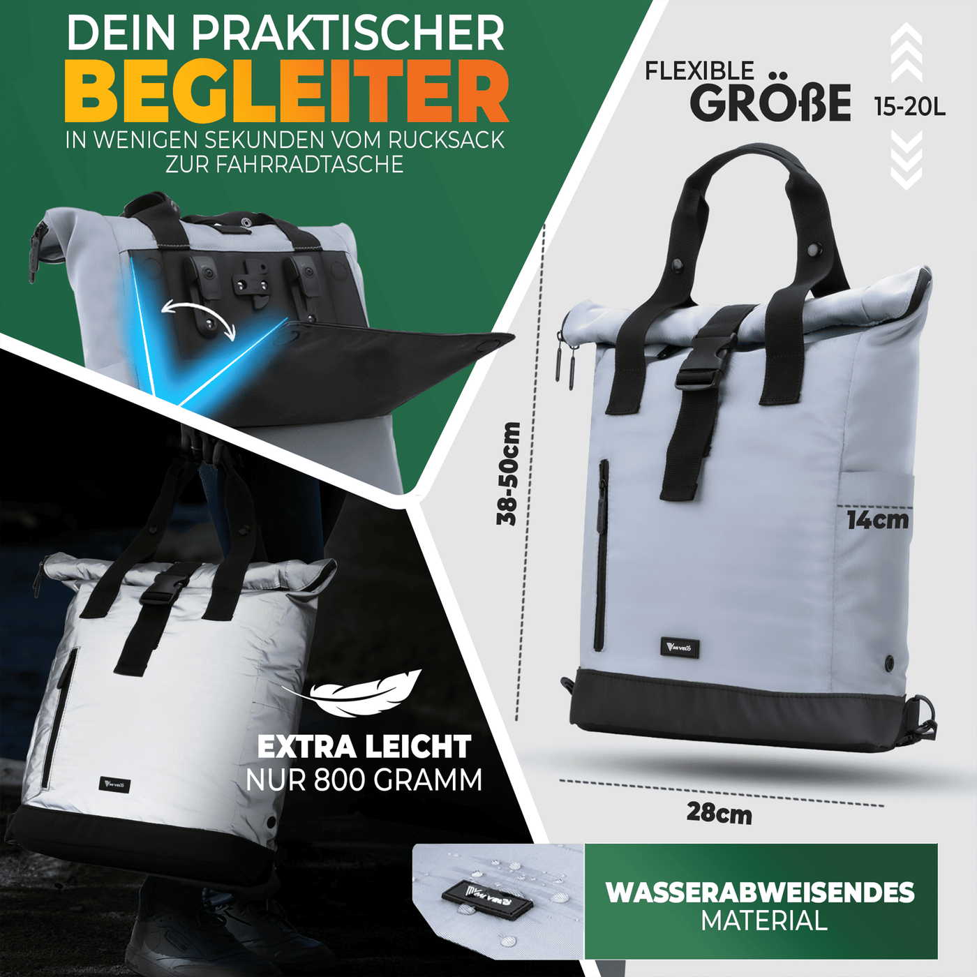 Fahrradrucksack mit klappbarem Rückenteil "MAYA"