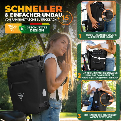 Fahrradtasche & Rucksack kombiniert - In wenigen Sekunden umgewandelt "VERSO"