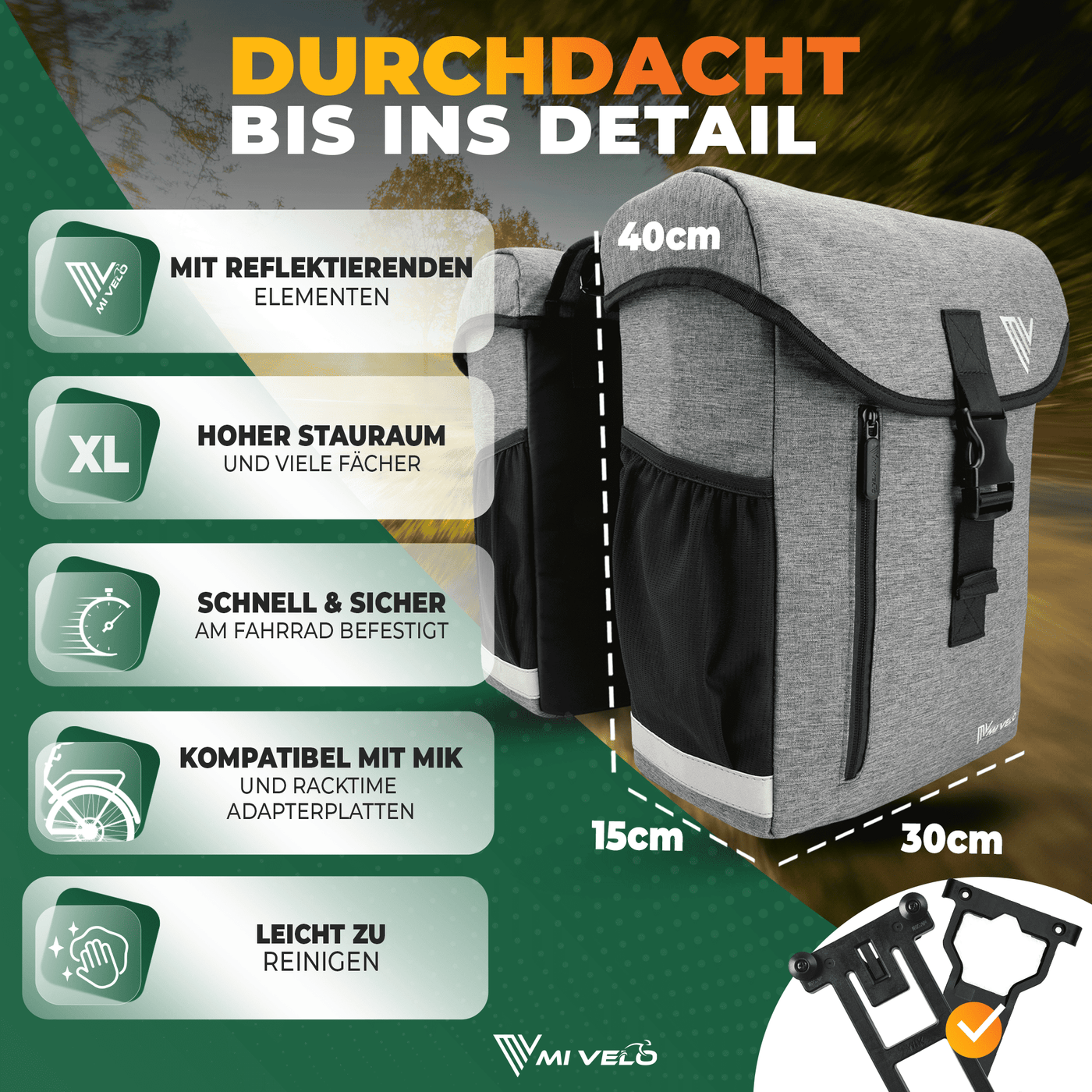 Fahrrad Doppeltasche aus recyceltem Material 36L "DUPLEX"