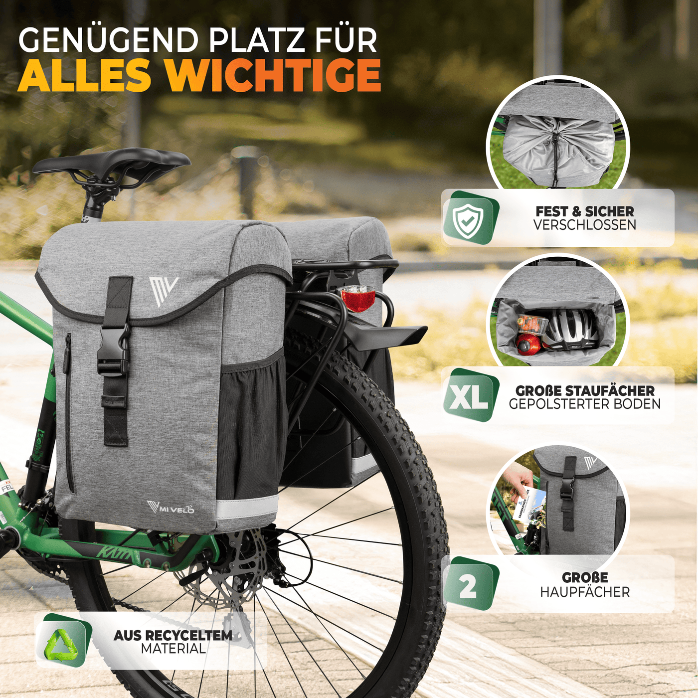 Fahrrad Doppeltasche aus recyceltem Material 36L "DUPLEX"