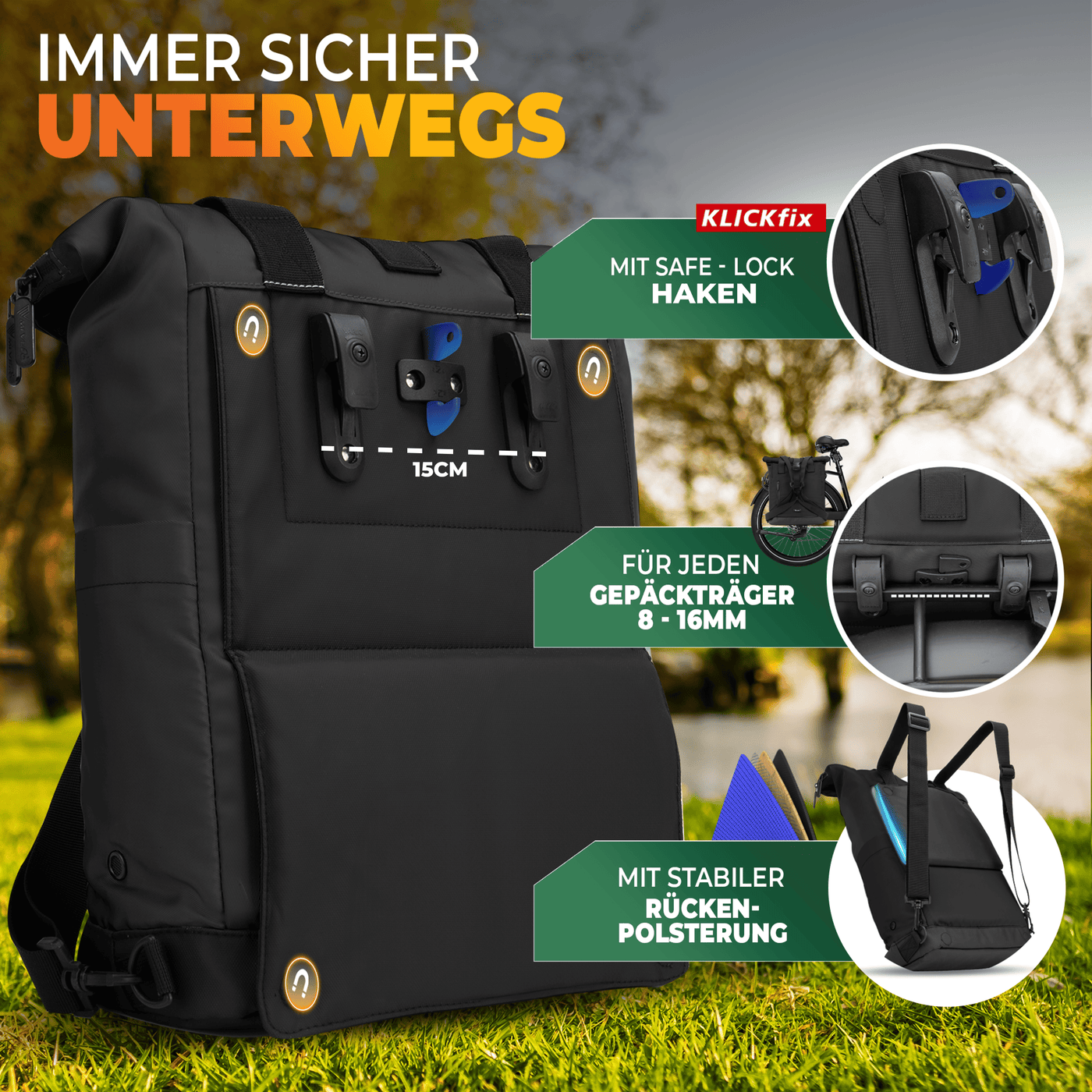 Fahrradrucksack mit klappbarem Rückenteil "MAYA"