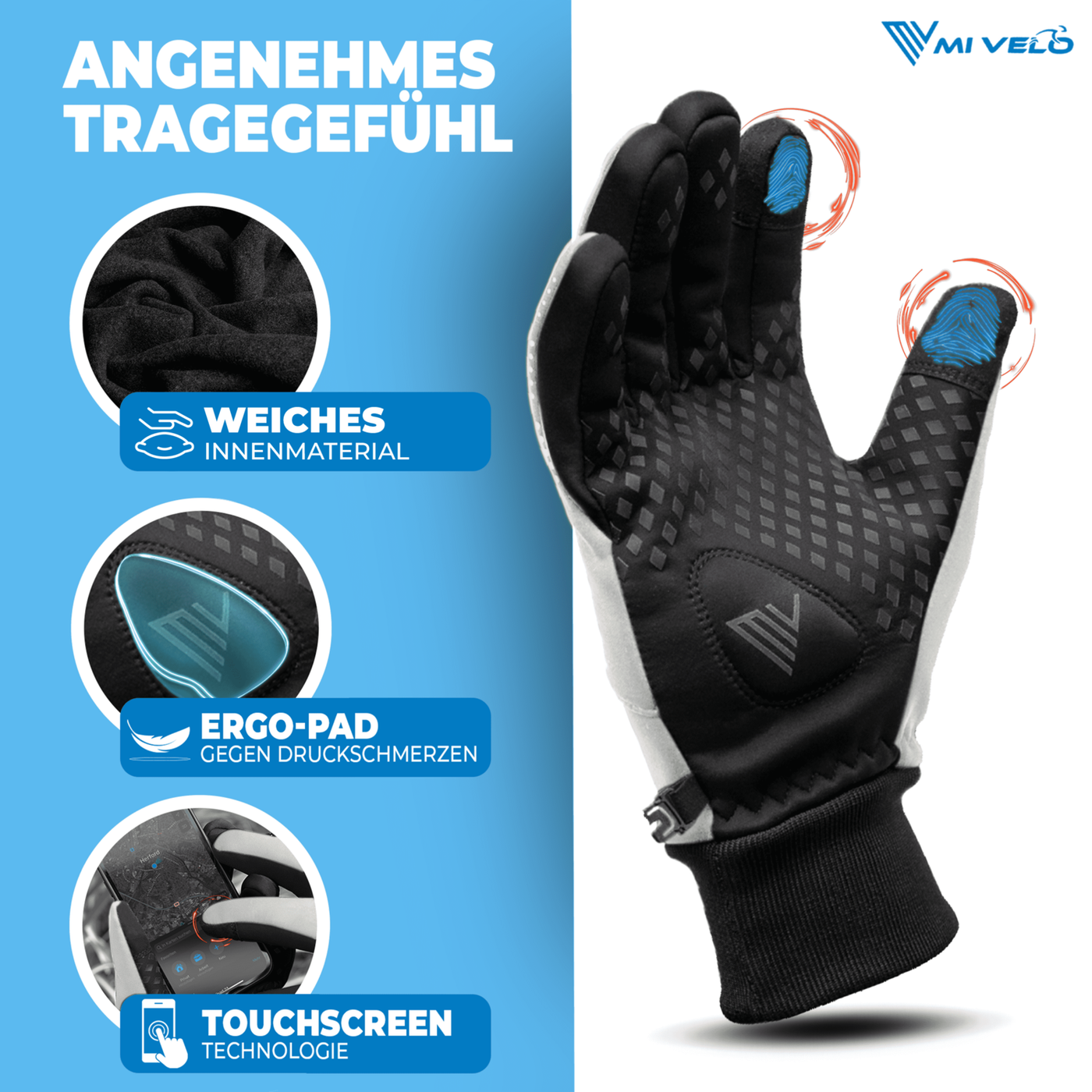 Übergangshandschuhe winddicht & wasserabweisend - Fahrradhandschuhe für Herbst & Frühling