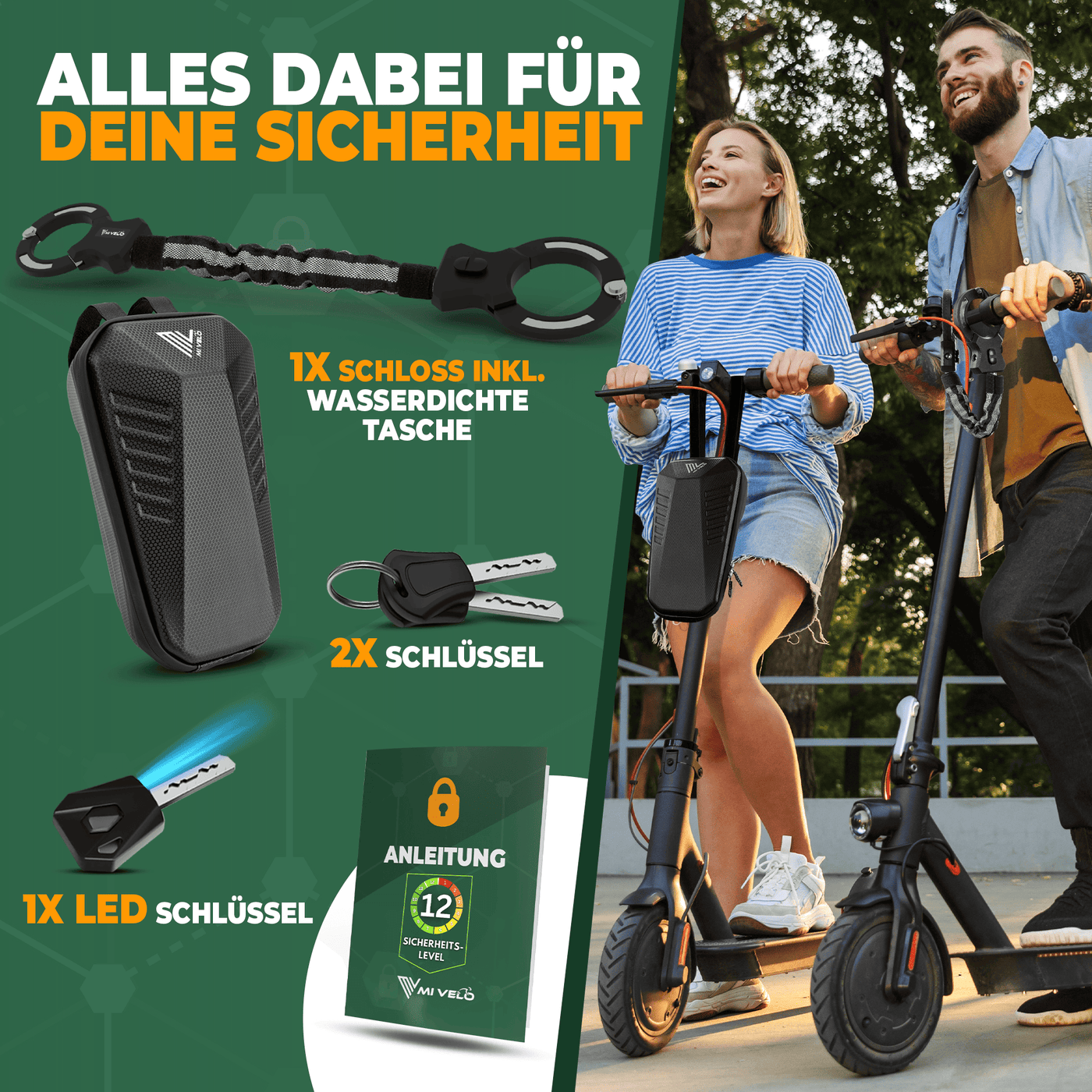 Handschellenschloss Kettenschloss für E-Scooter & Fahrrad
