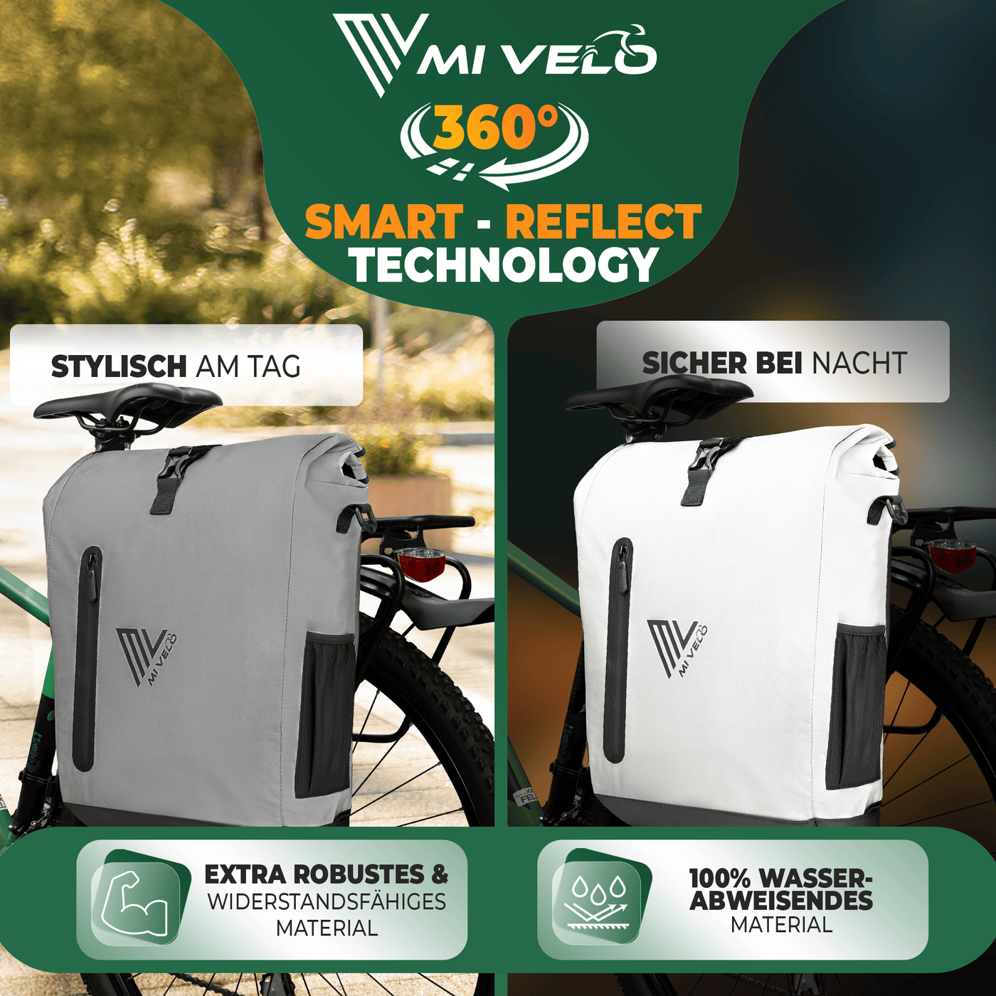 MIVELO 3in1 Fahrradtasche – Rucksack, Gepäckträgertasche & Umhängetasche In 15 Sekunden, 100 % Wasserdicht, Mit Laptopfach, Schwarz MIVELO 3in1 Fahrradtasche – Rucksack, Gepäckträgertasche & Umhängetasche In 15 Sekunden, 100 % Wasserdicht, Mit Laptopfach, Schwarz