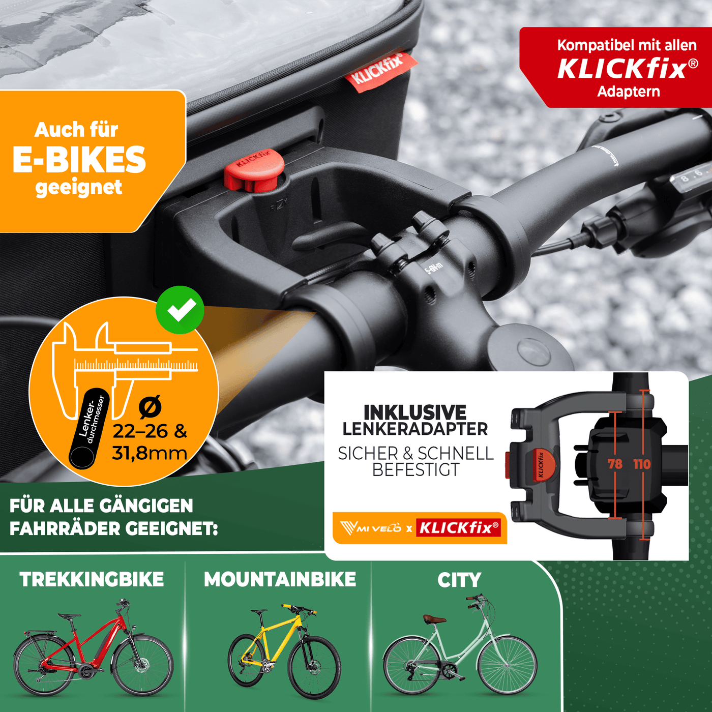 Lenkertasche Fahrrad KlickFIX mit Handyfach "OSKAR"
