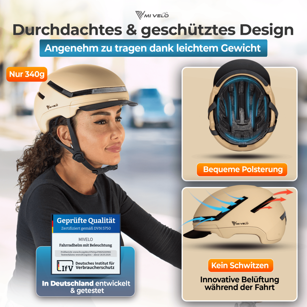 Fahrradhelm Damen & Herren mit Licht "NOVA"