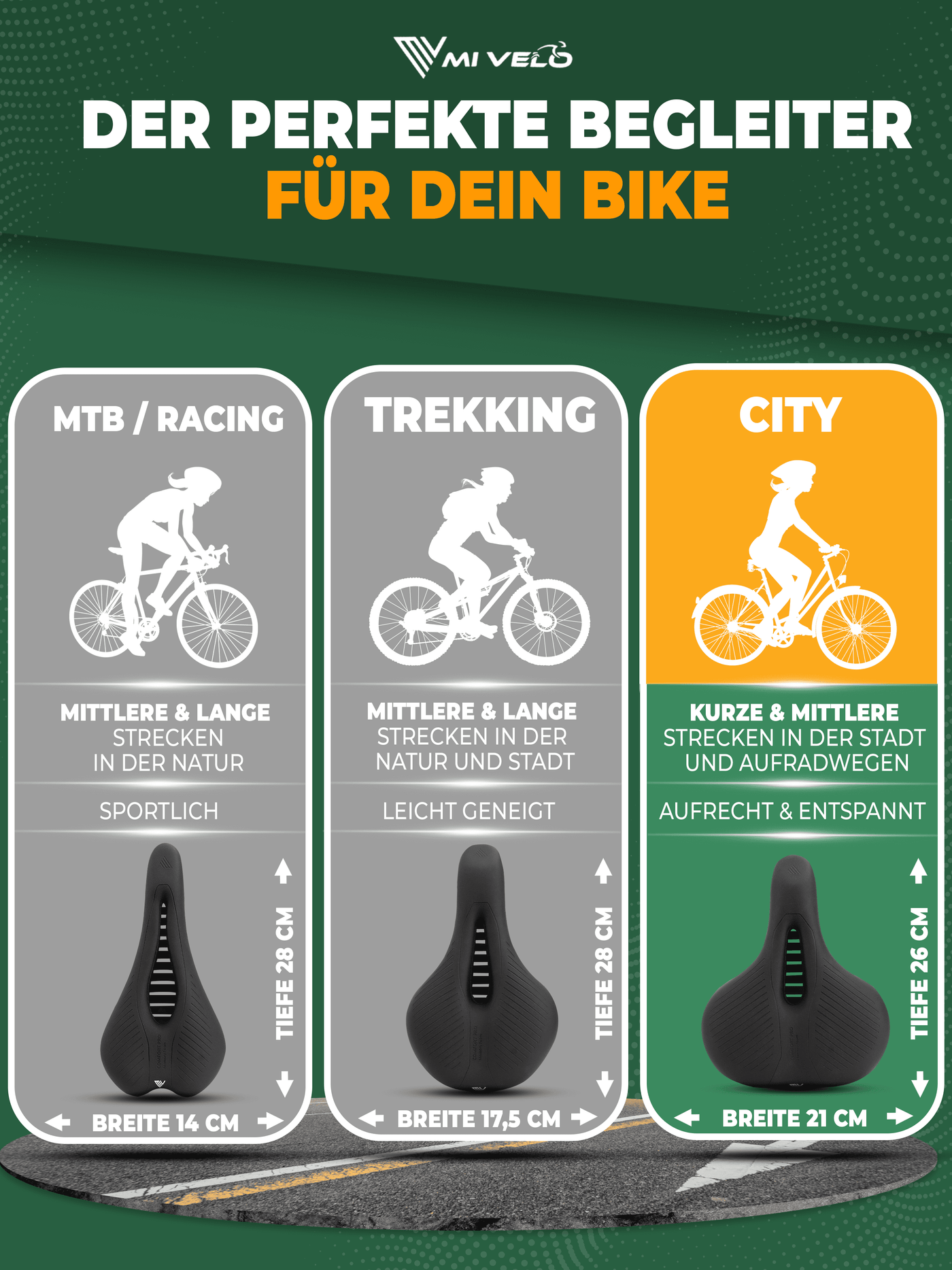 Ergonomischer Fahrradsattel mit Memory-Foam „City“ – MIVELO
