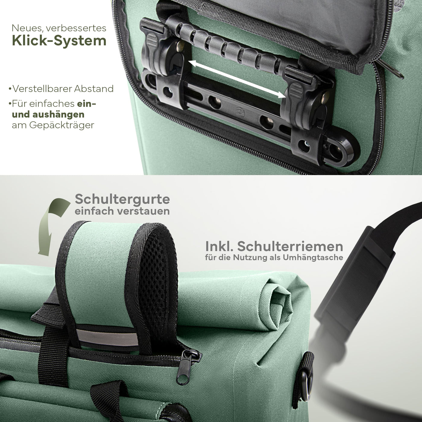 fahrradtasche mit klicksystem MIVELO - 3 in 1 Fahrradtasche Rucksack wasserdicht 25L