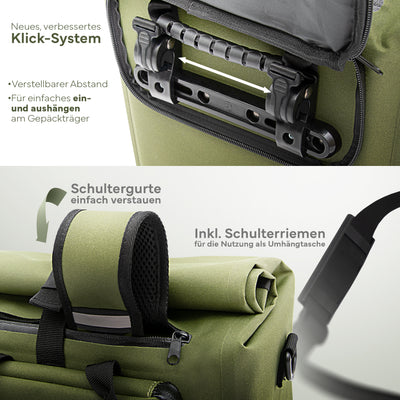 MiVelo B-Ware 3in1 Fahrradtasche Rucksack 25L wasserdicht