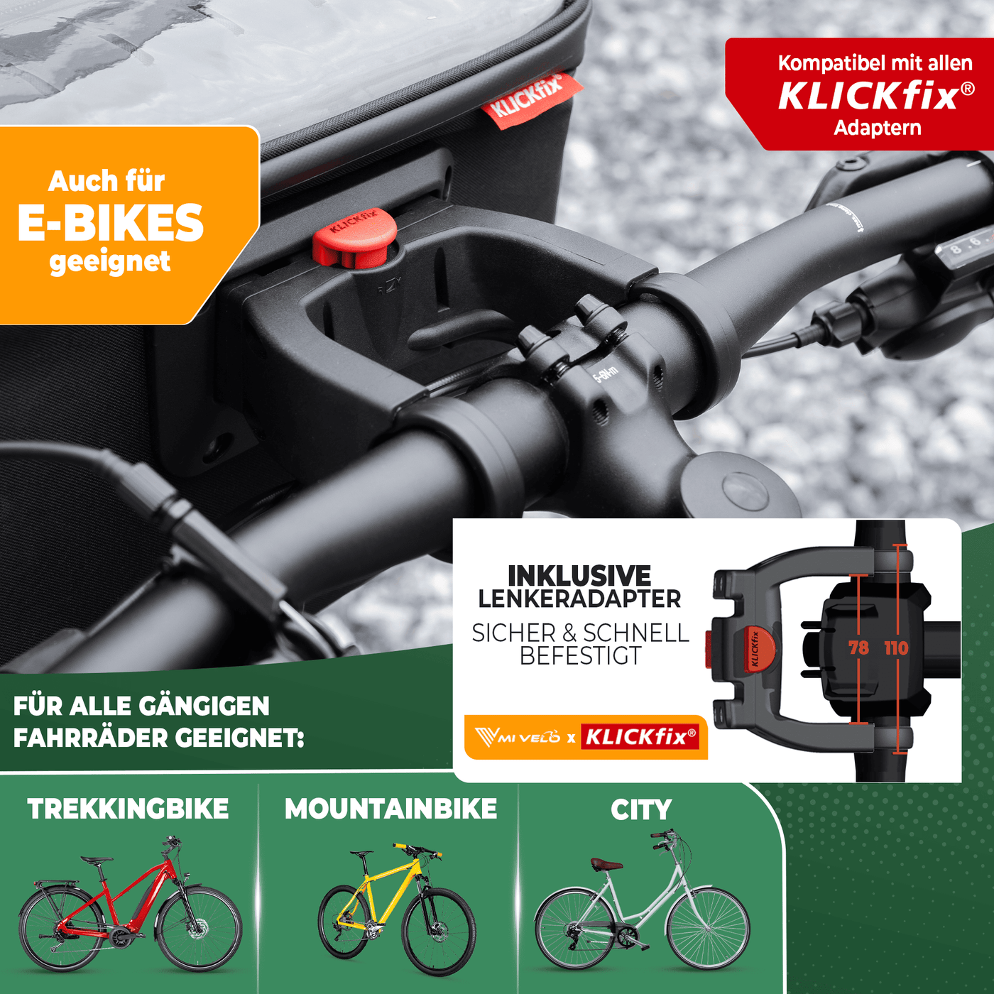 Lenkertasche Fahrrad KlickFIX mit Handyfach "OSKAR"