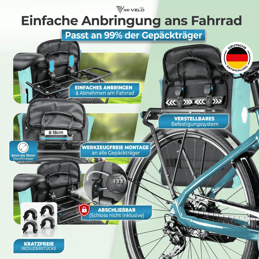 fahrradtaschen zum abnehmen Fahrradtasche mit Rucksackfunktion "LINO" – MIVELO