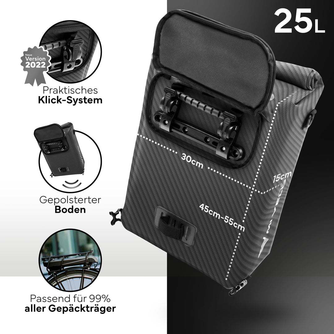 elops fahrradtasche 25l MIVELO - 3 in 1 Fahrradtasche Rucksack wasserdicht 25L