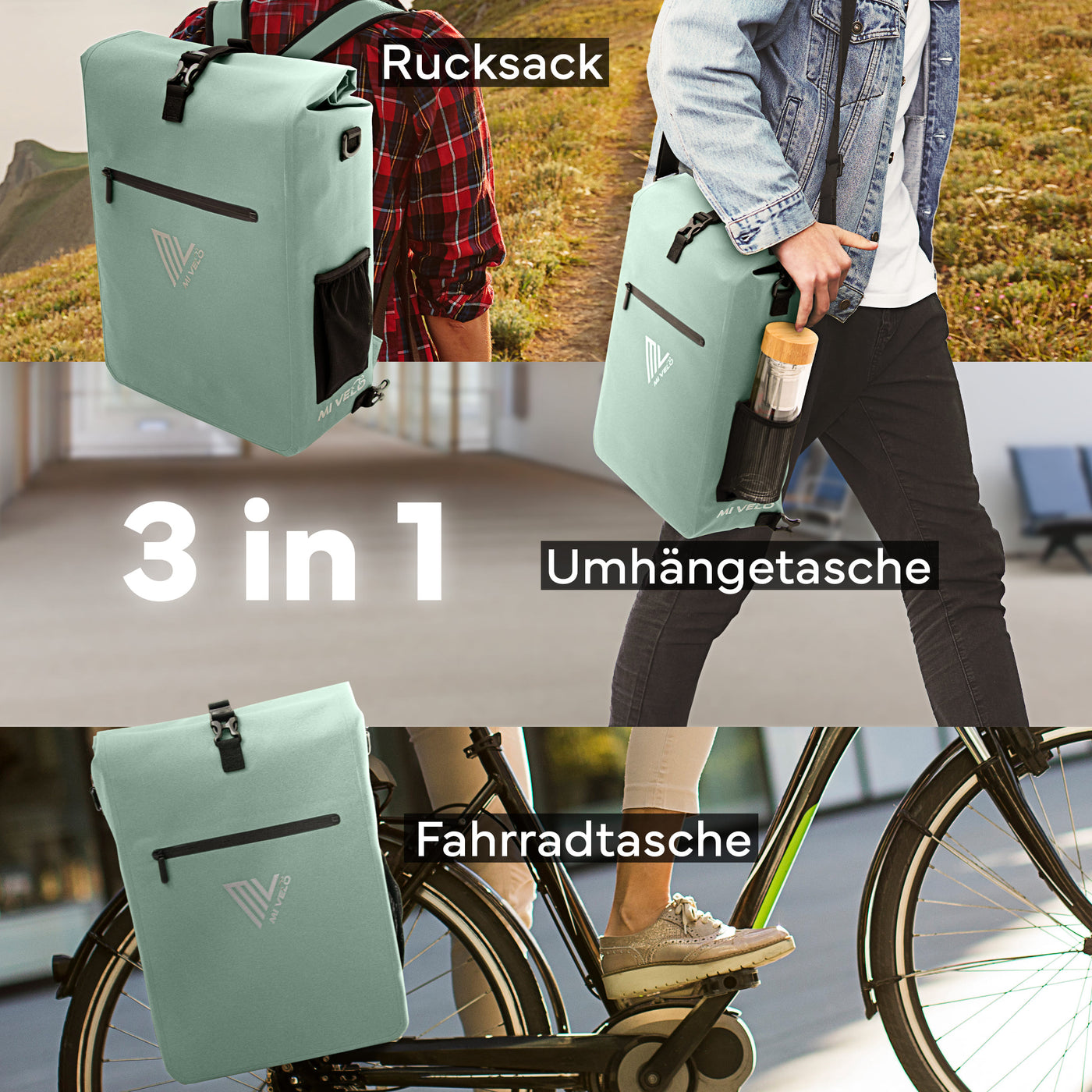 3in1 Fahrradtasche & Rucksack wasserdicht 25L "MAGNUM"