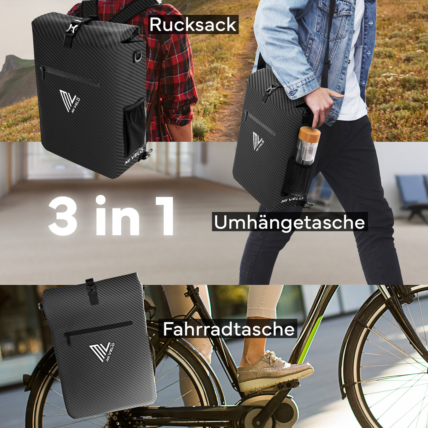 3 in 1 Fahrradtasche 25L + Kühltasche 20L "Spar-Bundle"