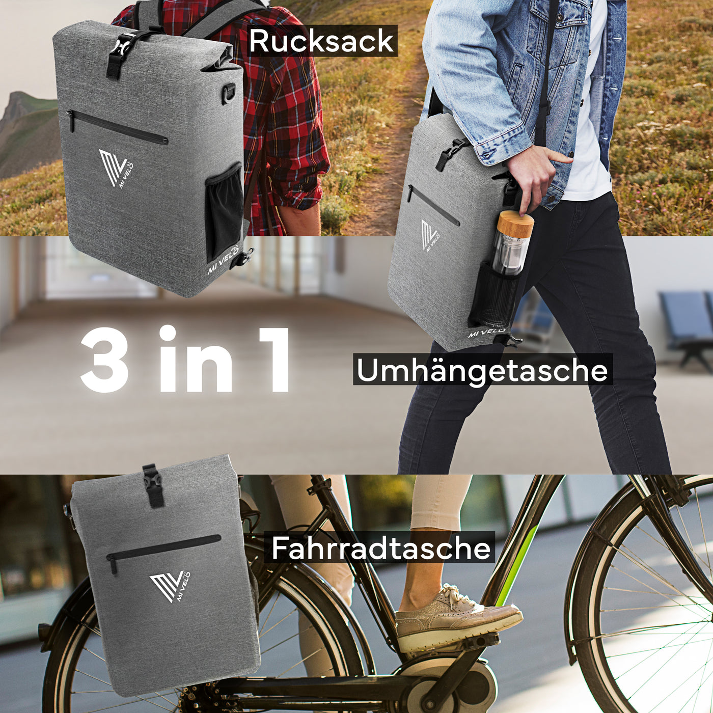 3 in 1 Fahrradtasche 25L + Kühltasche 20L "Spar-Bundle"