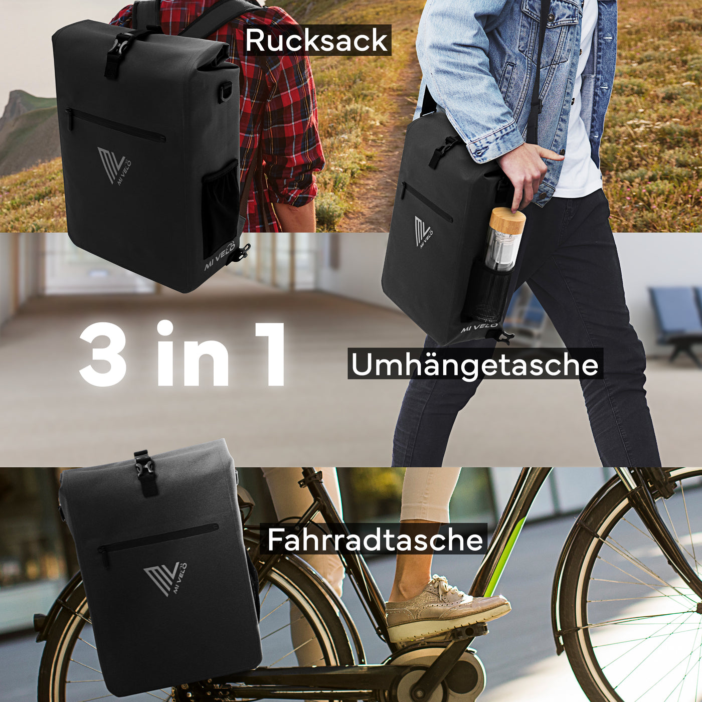 3 in 1 Fahrradtasche 25L + Kühltasche 20L "Spar-Bundle"