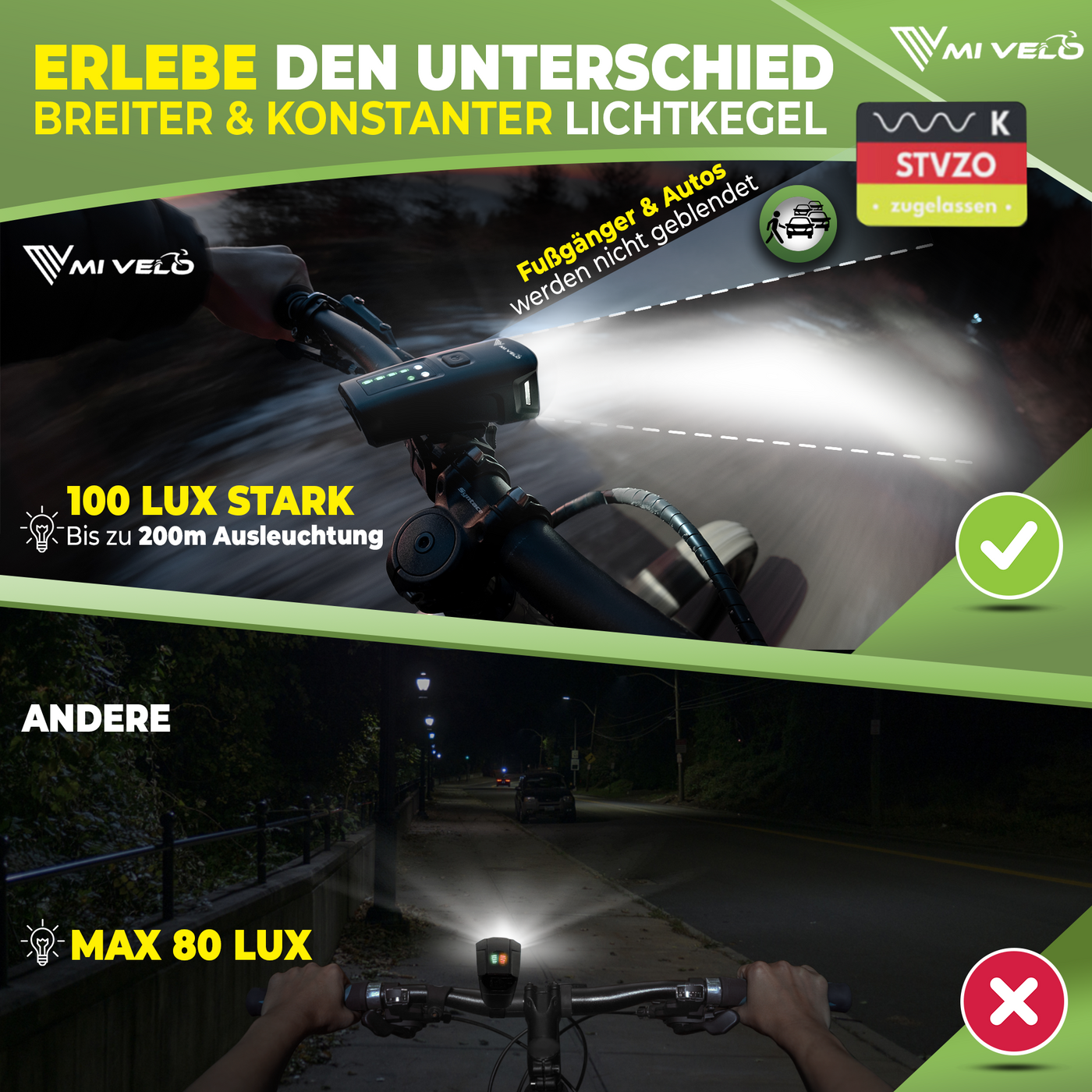 fahrradbeleuchtung 100 lux Fahrradlicht Set "SMART" 100 Lux + Speichenreflektoren – MIVELO