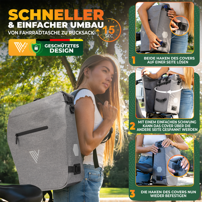 Fahrradtasche & Rucksack kombiniert - In wenigen Sekunden umgewandelt "VERSO"