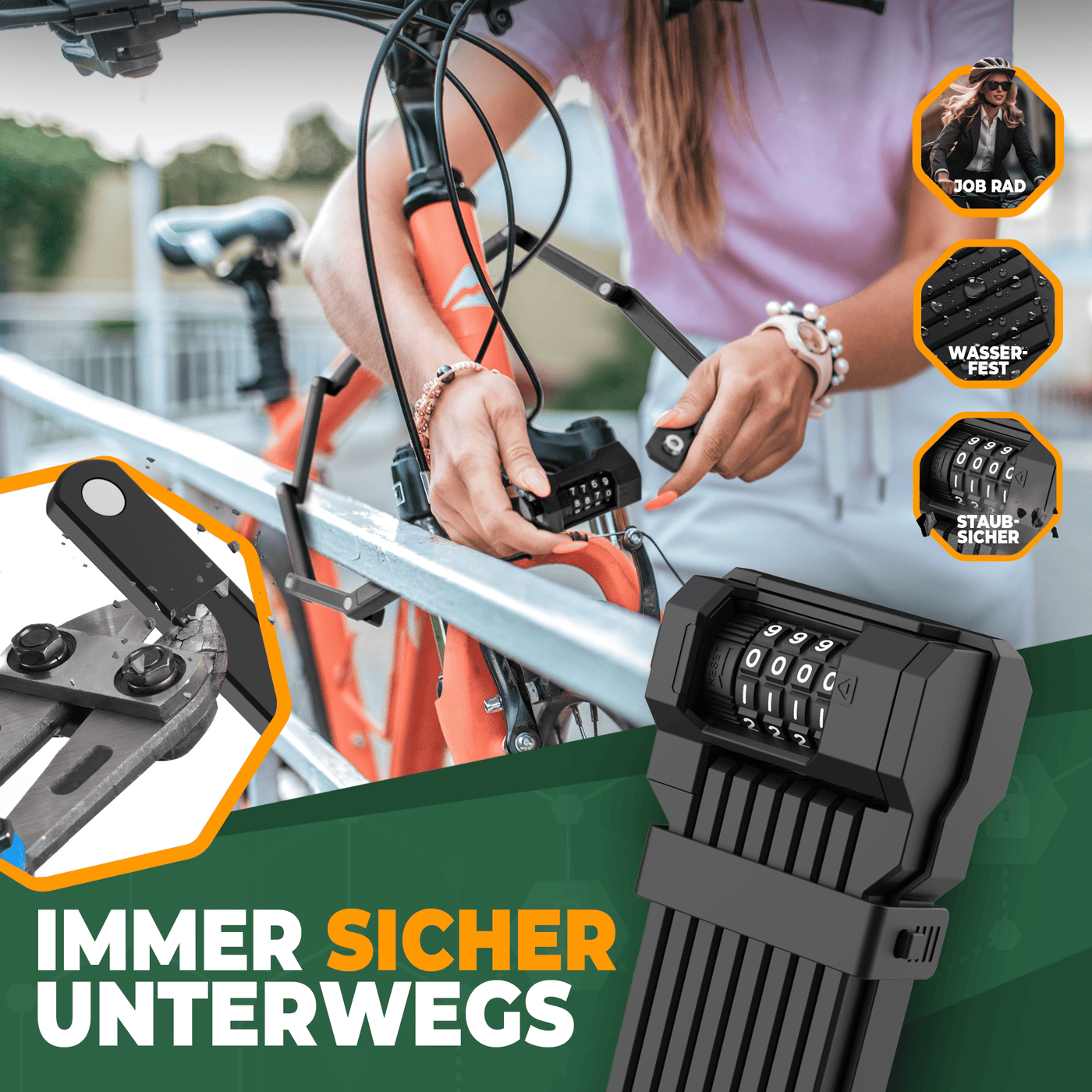 Fahrradschloss Faltschloss mit Zahlencode 120cm „TAURUS“ – MIVELO